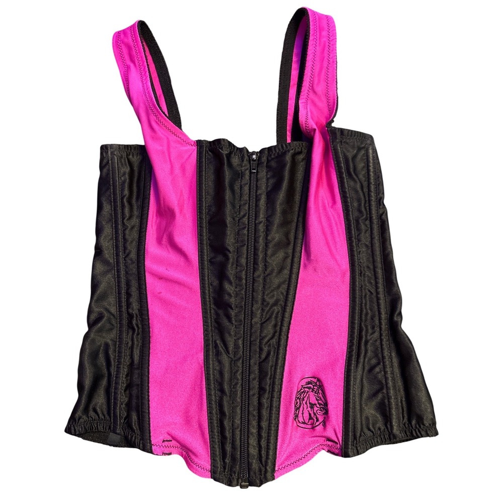 Empire Intimates Vintage Black Pink Satin Corset Bustier Lace Up Y2K Size 32